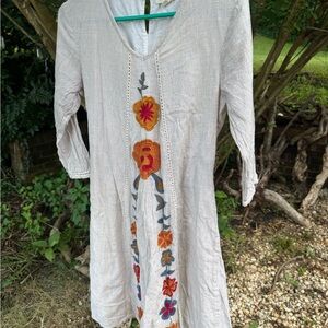 Roolee White Embroidered 3/4 Sleeve Vintage Dress